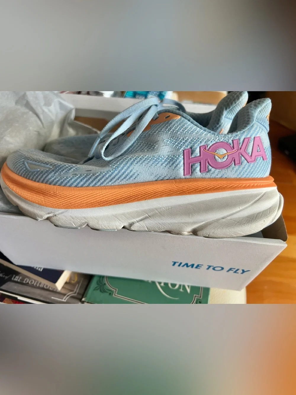 HOKA CLIFTON Pre-Owned Good Light Blue & Orange Size 7.5B